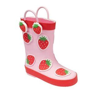 Toddler Pink Strawberry Rain Boots With Handles & Waterproof Design